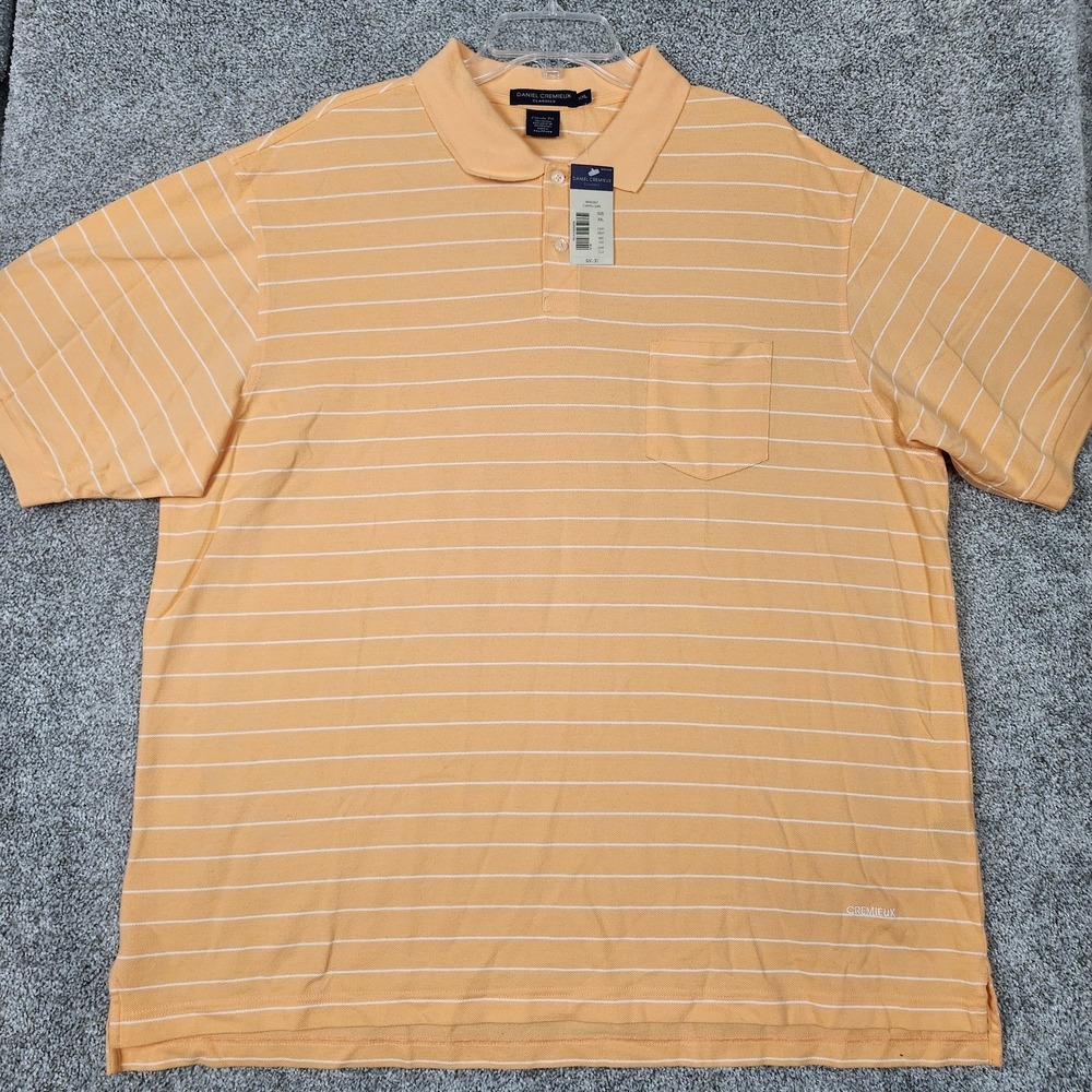 Daniel Cremieux Polo Shirt Mens 2XL Orange Striped Classic Fit Cotton Pocket